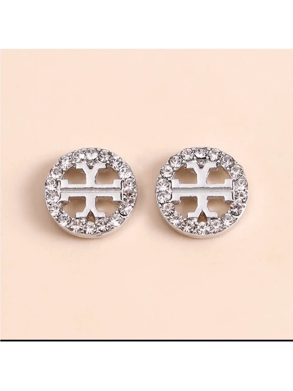 New! Tory Burch-Inspired Silver Reverse T QZ Earring Stud OS